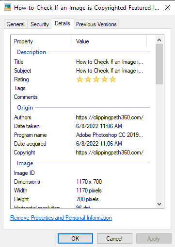 Check the metadata of images