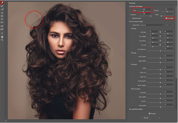 Use the warp tool to remove stray hair