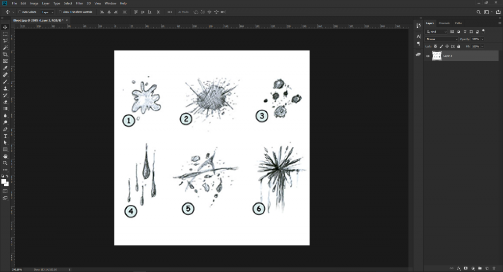 how to sketch a simple splash of blood