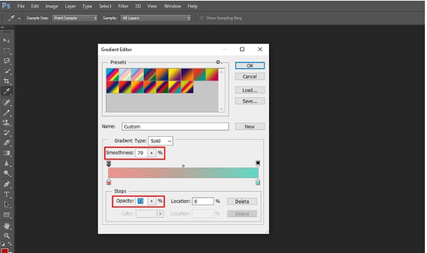 Adjusting the gradient's opacity and smoothness
